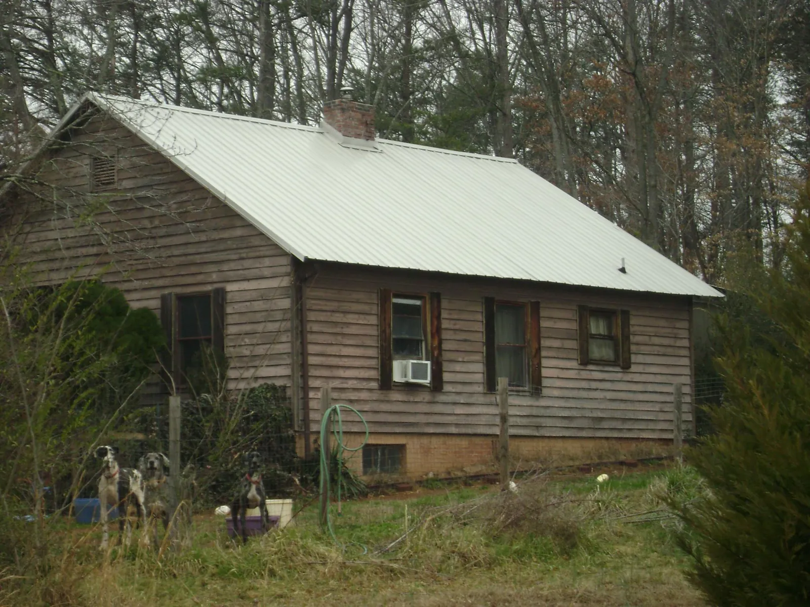 White metal roof on an old wood sided farmhouse, from a Asphalt Shingle Roof Repair job in Minooka